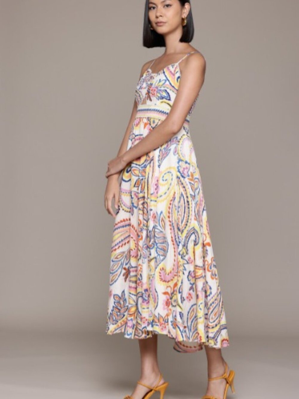 Label Ritu Kumar Ethnic Motifs Print Crepe Fit & Flare Midi Dress - Size S - NWT